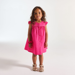 فستان قطني فاخر باللون الوردي للفتيات الصغيرات